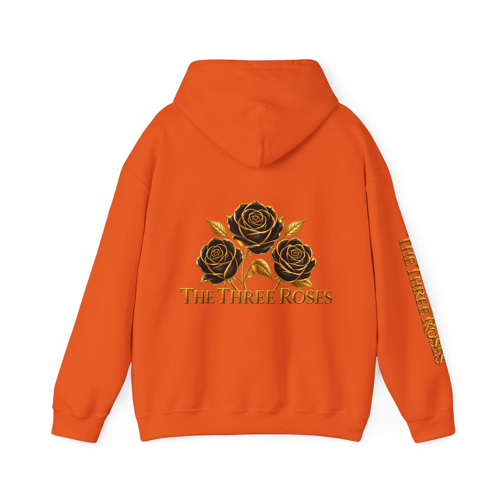 The Three Roses Hoodie: Unisex Gold Rose Graphic Hooded Sweatshirt