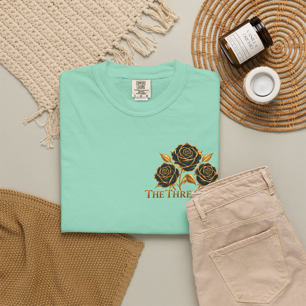 The Three Roses Graphic: Unisex T-Shirt  Gold & Black Floral Tee