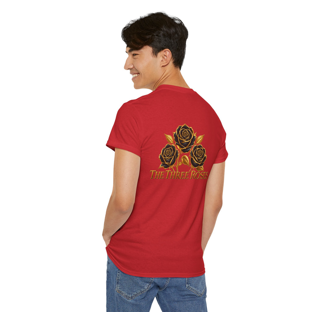 The Three Roses Tee — Mens Gold Floral Graphic T-Shirt