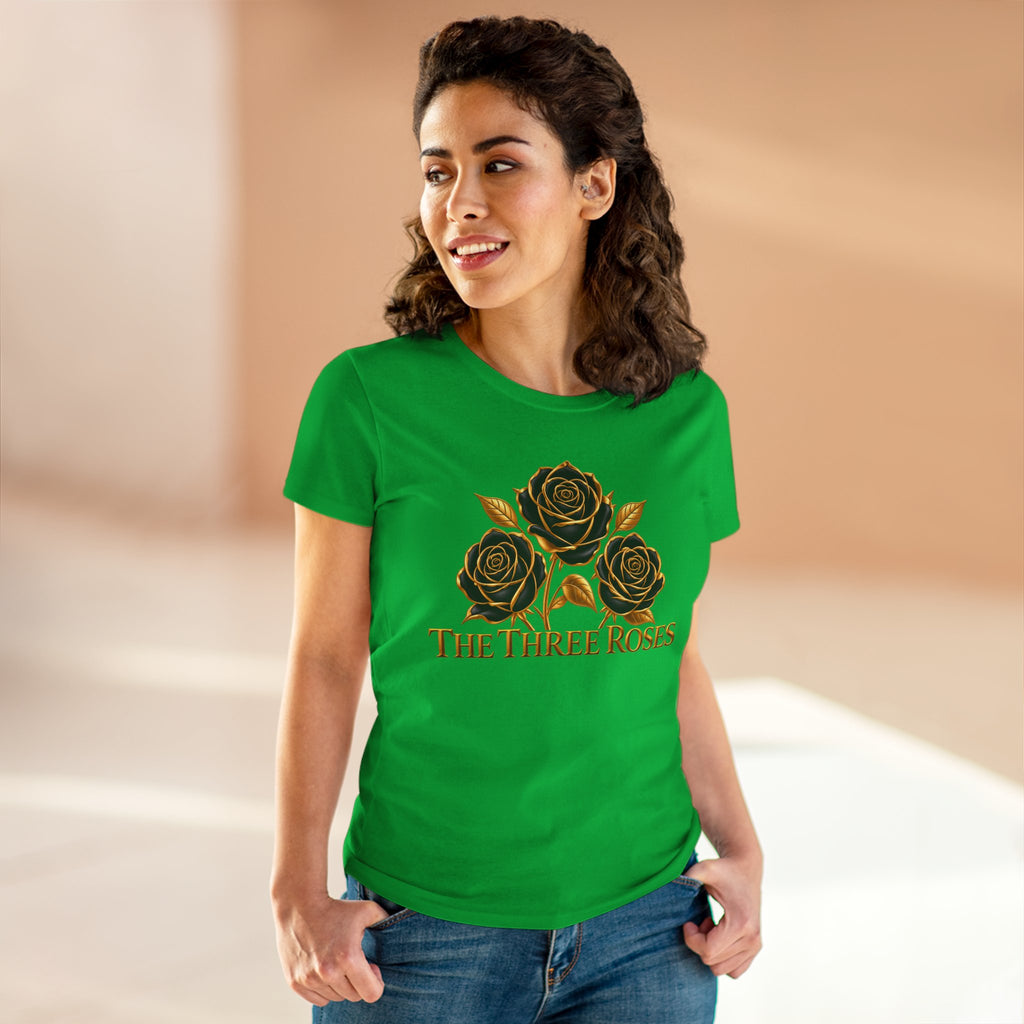 The Three Roses Tee: Womens Black & Gold Rose Graphic T-Shirt