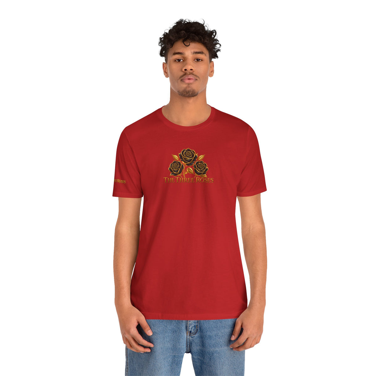The Three Roses: Unisex Gold Black Rose T-Shirt Graphic Logo