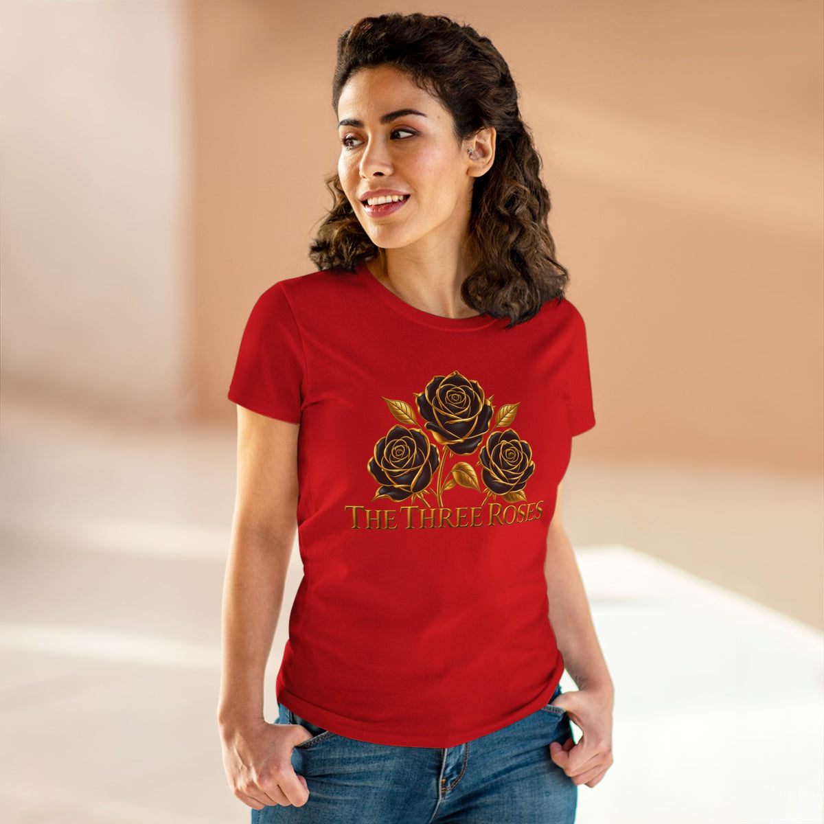 The Three Roses Tee: Womens Black & Gold Rose Graphic T-Shirt