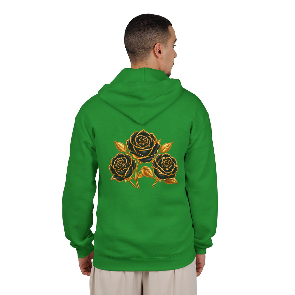 The Three Roses: Unisex Gold Floral Full-Zip Hoodie Graphic Logo
