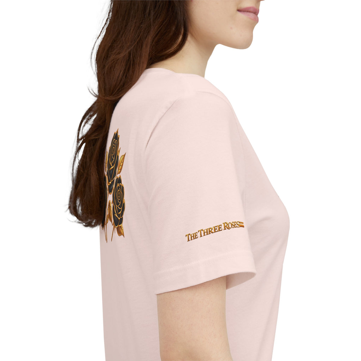 The Three Roses: Unisex Gold Black Rose T-Shirt Graphic Logo