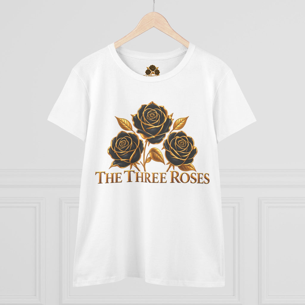 The Three Roses Tee: Womens Black & Gold Rose Graphic T-Shirt