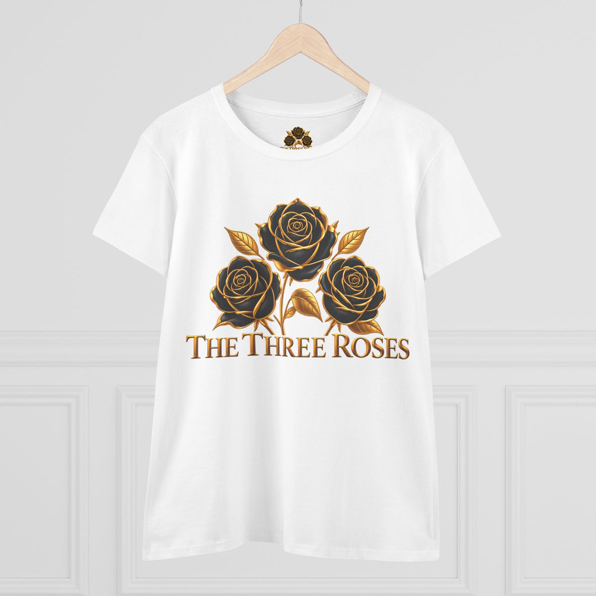 The Three Roses Tee: Womens Black & Gold Rose Graphic T-Shirt