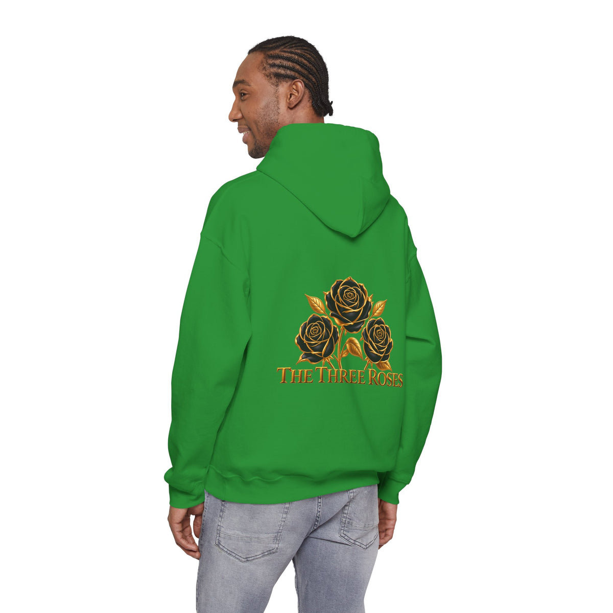 The Three Roses Hoodie: Unisex Gold Rose Graphic Hooded Sweatshirt