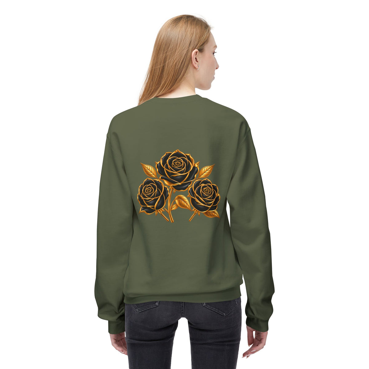 The Three Roses: Unisex Crewneck Gold Rose Sweatshirt Graphic Logo