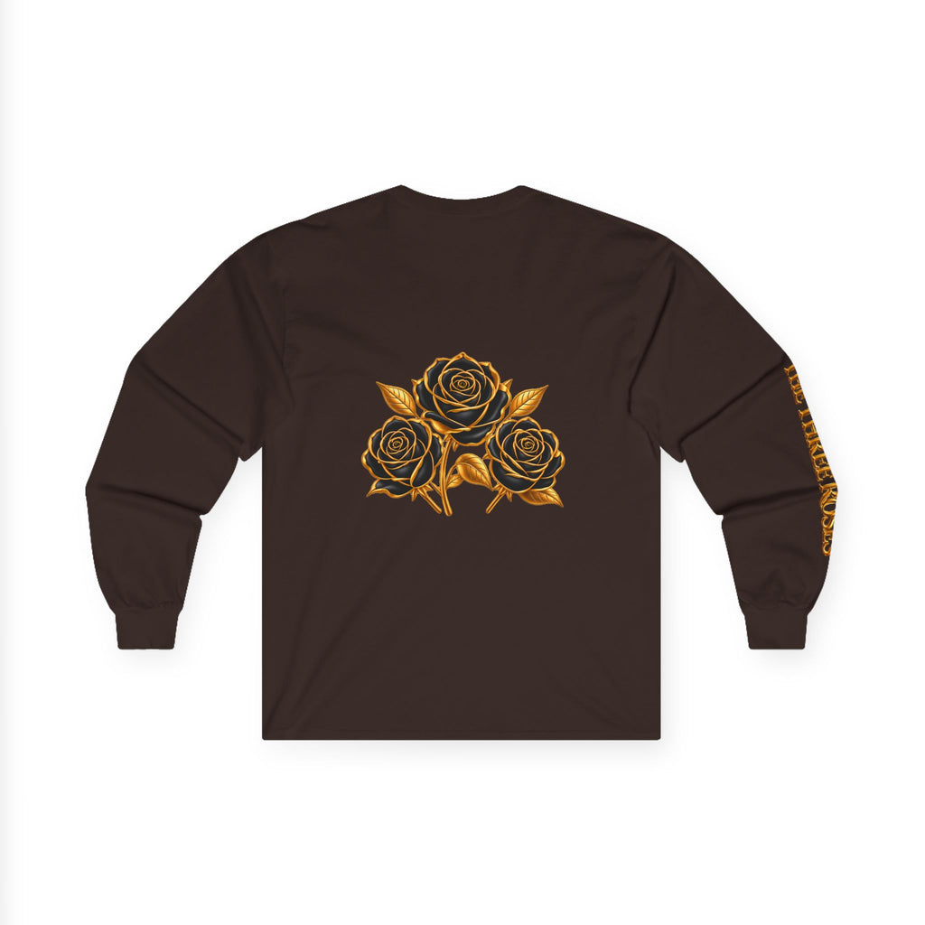 Long Sleeve Tee — Golden Black Rose Chest & Back Design