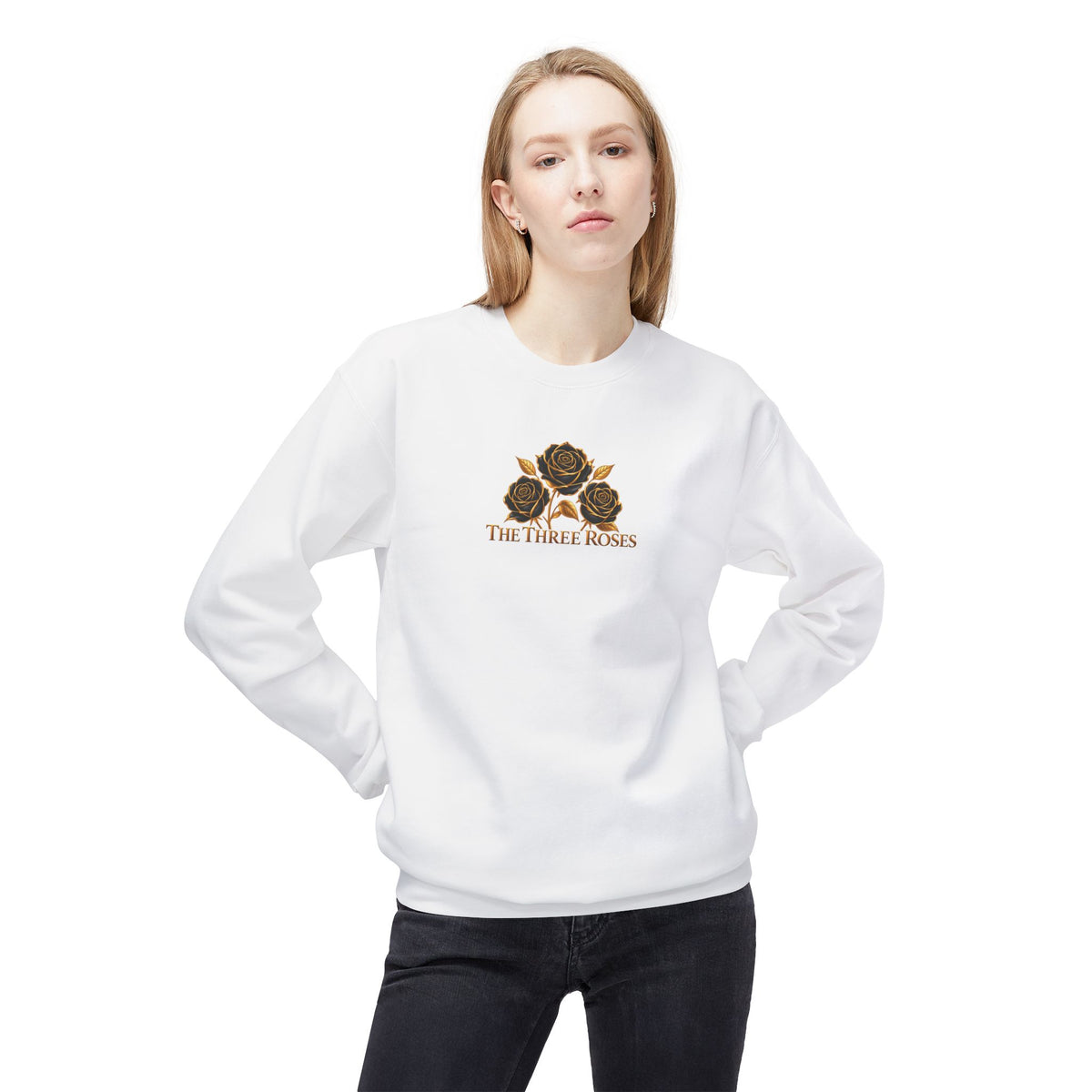 The Three Roses: Unisex Crewneck Gold Rose Sweatshirt Graphic Logo