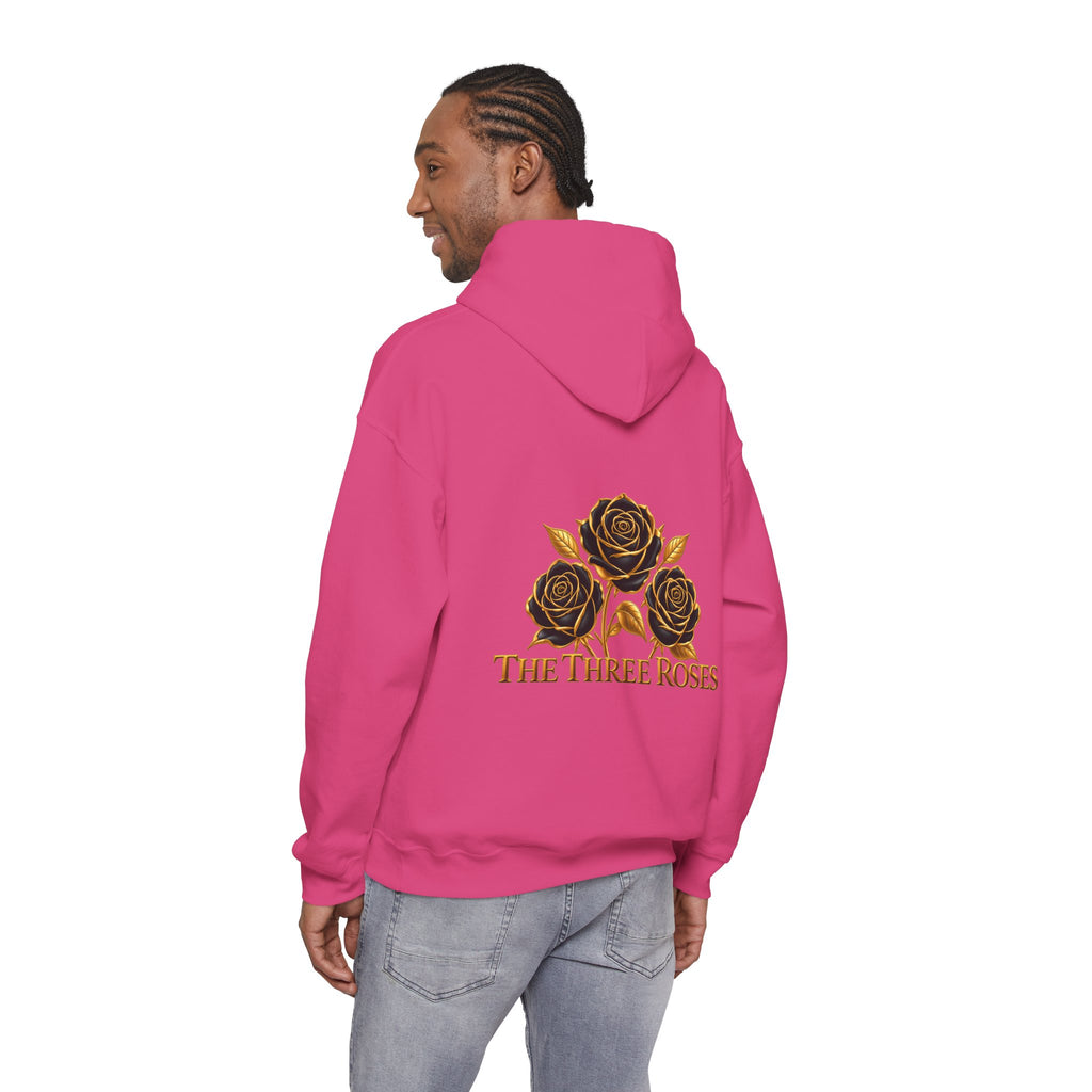 The Three Roses Hoodie: Unisex Gold Rose Graphic Hooded Sweatshirt