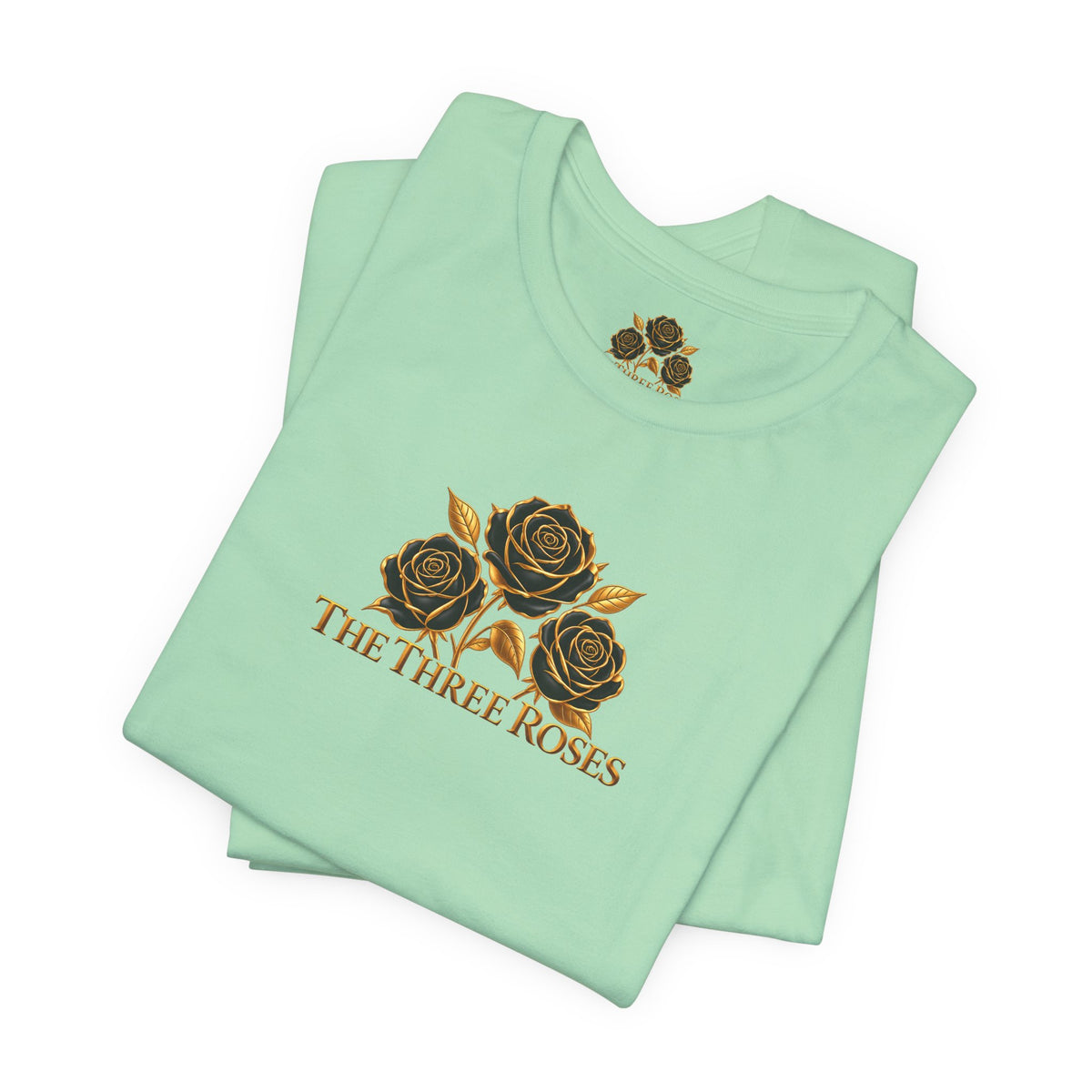 The Three Roses: Unisex Gold Black Rose T-Shirt Graphic Logo