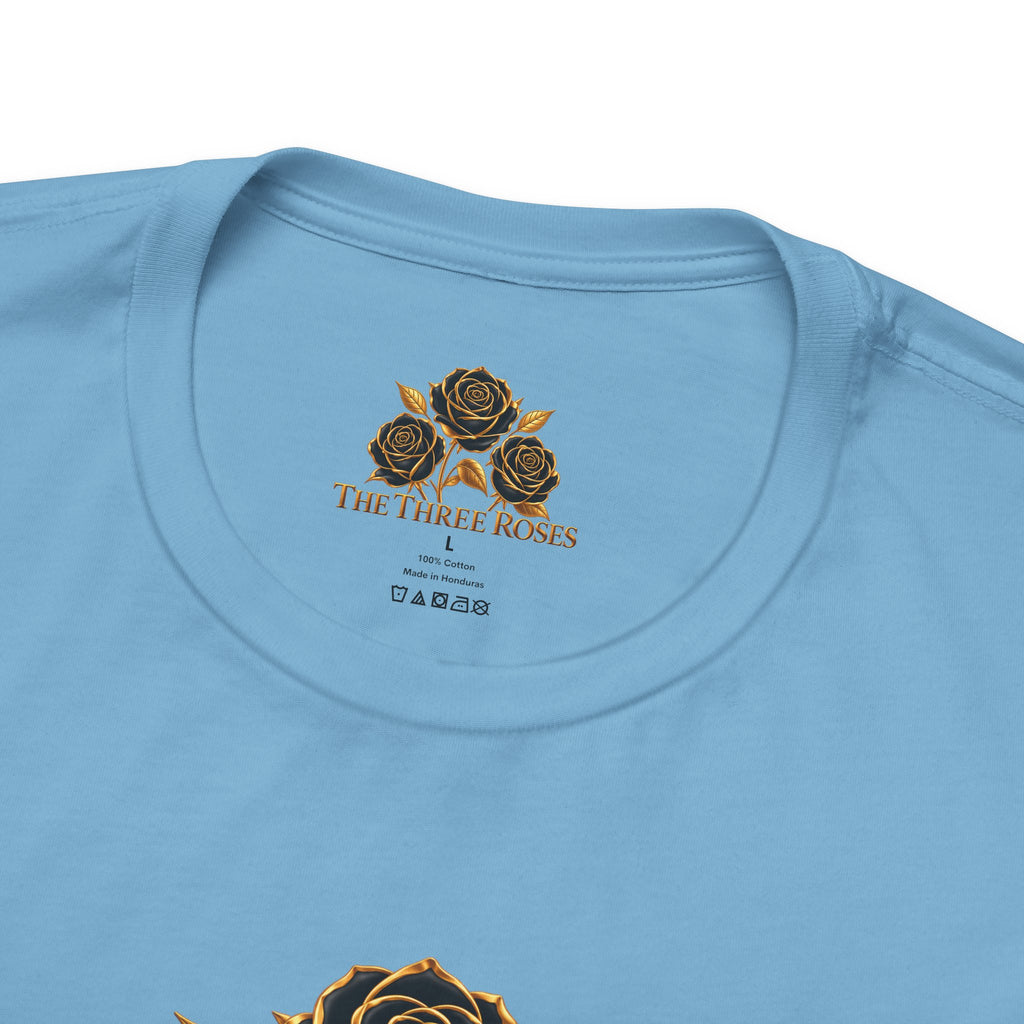The Three Roses: Unisex Gold Black Rose T-Shirt Graphic Logo