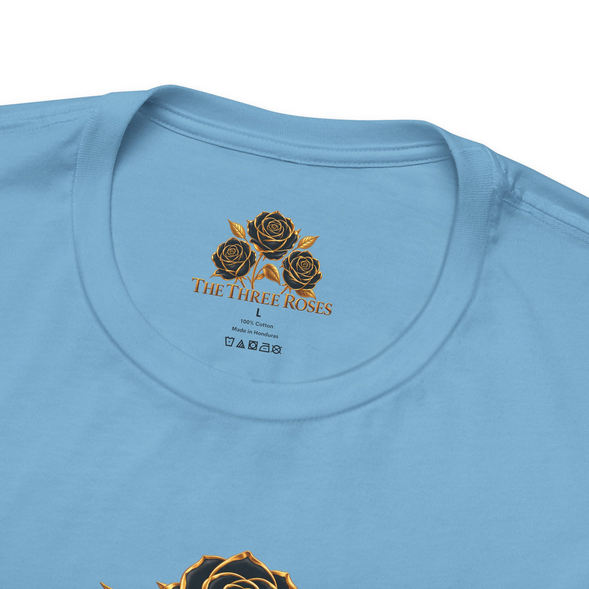 The Three Roses: Unisex Gold Black Rose T-Shirt Graphic Logo