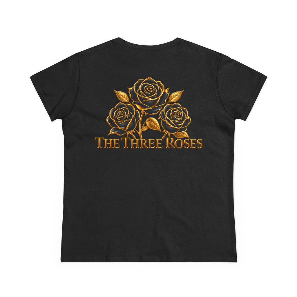 The Three Roses Tee: Womens Black & Gold Rose Graphic T-Shirt