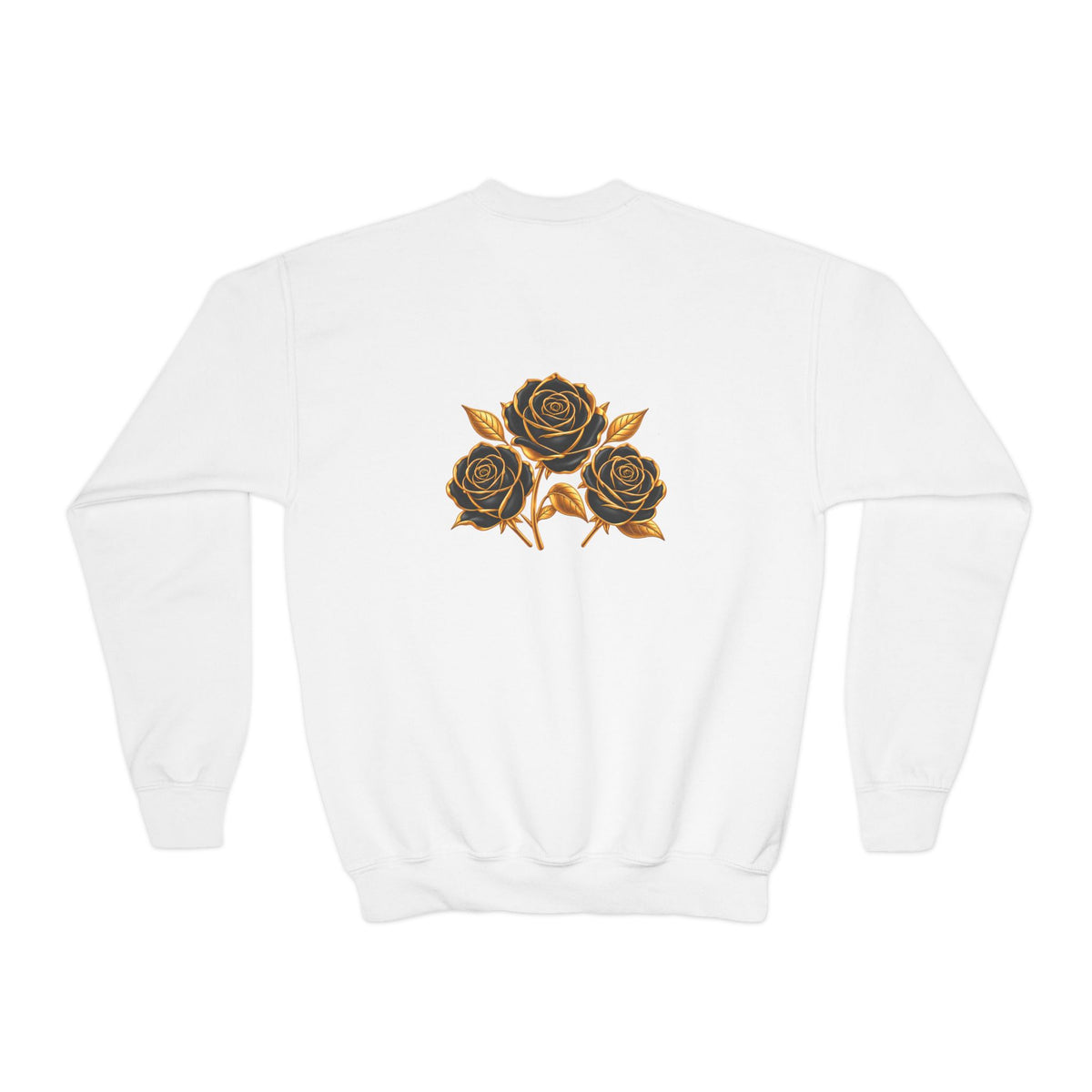 The Three Roses: Youth Crewneck Sweatshirt — Gold & Black Rose Graphic Logo