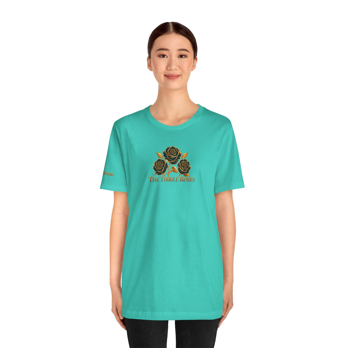 The Three Roses: Unisex Gold Black Rose T-Shirt Graphic Logo