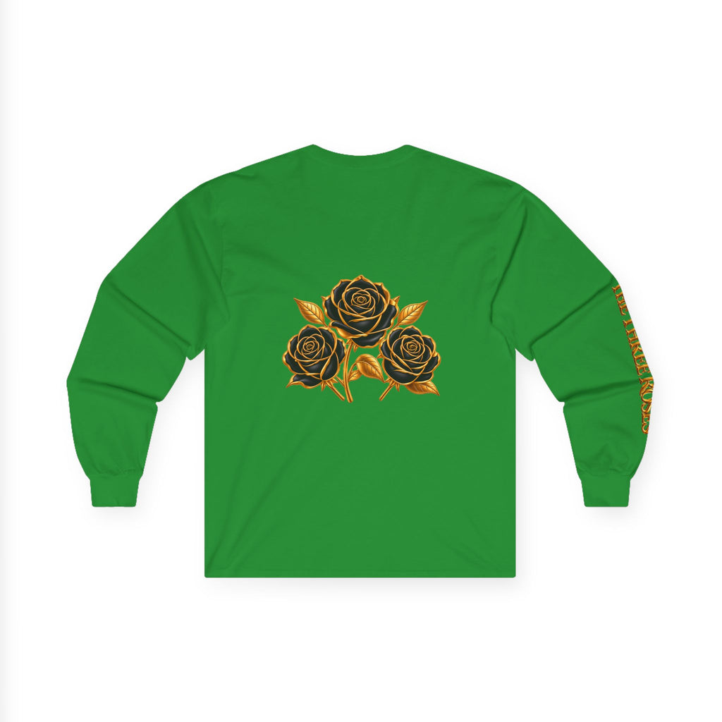 Long Sleeve Tee — Golden Black Rose Chest & Back Design