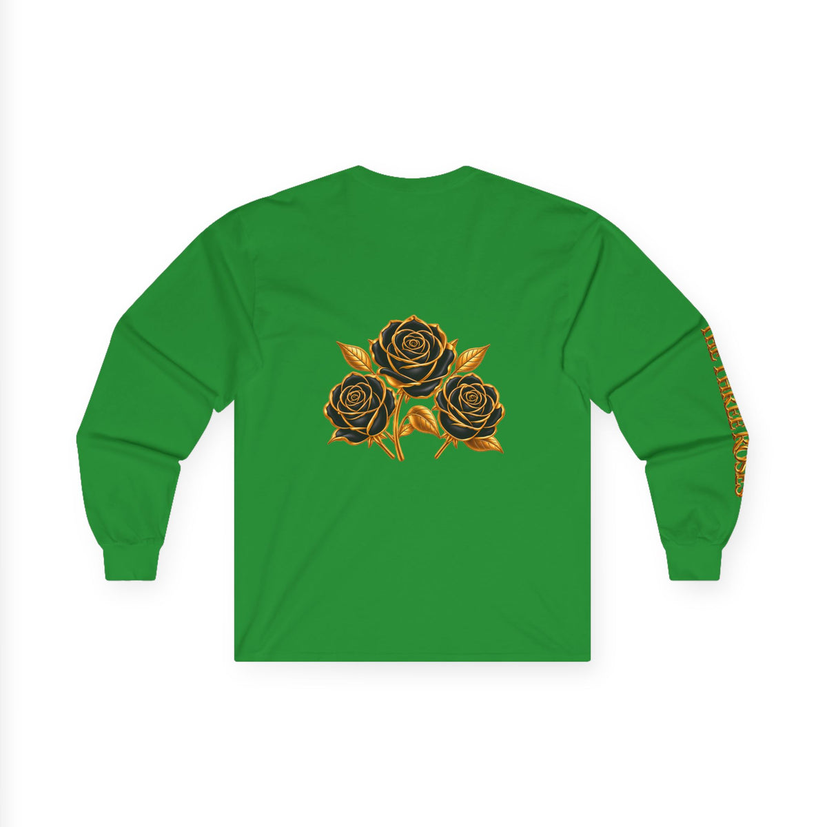 Long Sleeve Tee — Golden Black Rose Chest & Back Design