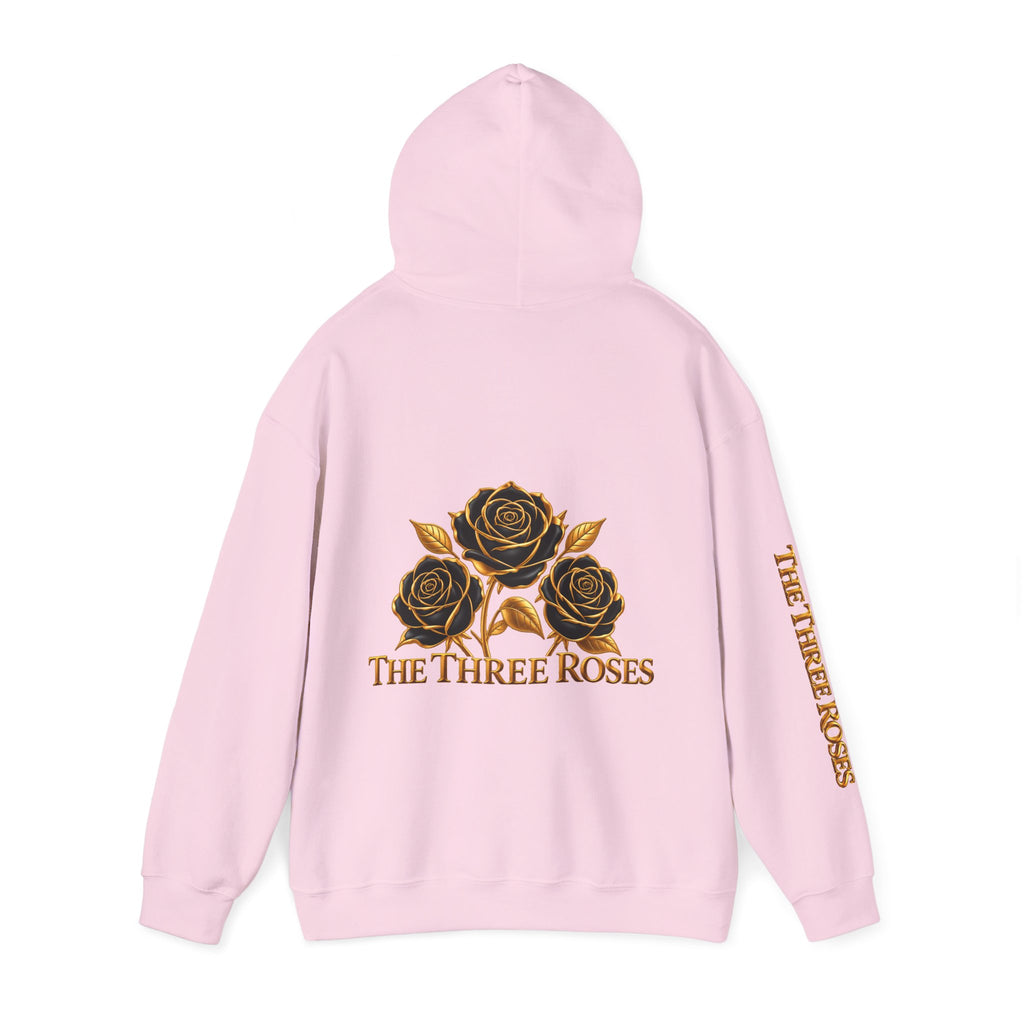 The Three Roses Hoodie: Unisex Gold Rose Graphic Hooded Sweatshirt