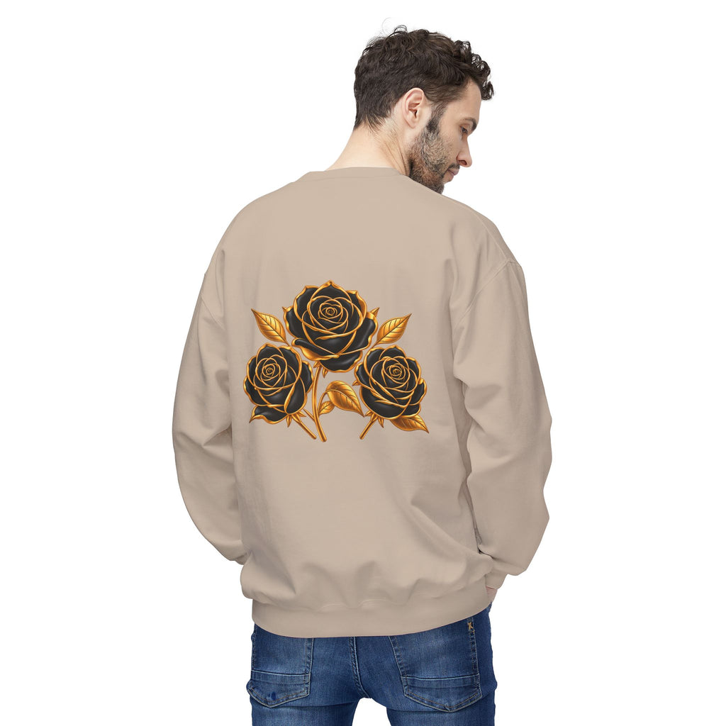 The Three Roses: Unisex Crewneck Gold Rose Sweatshirt Graphic Logo