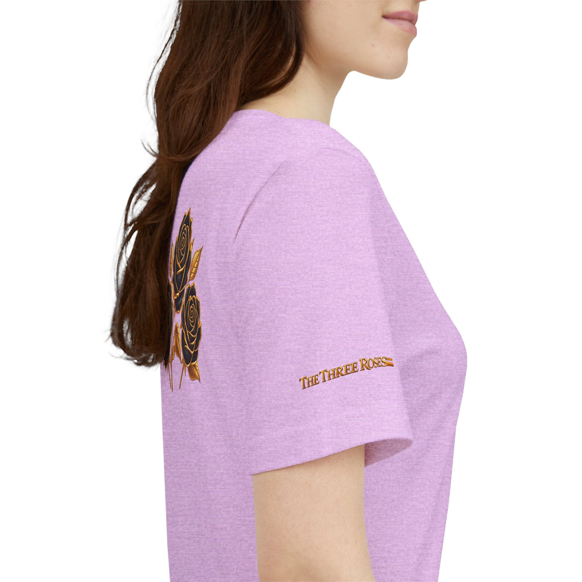 The Three Roses: Unisex Gold Black Rose T-Shirt Graphic Logo