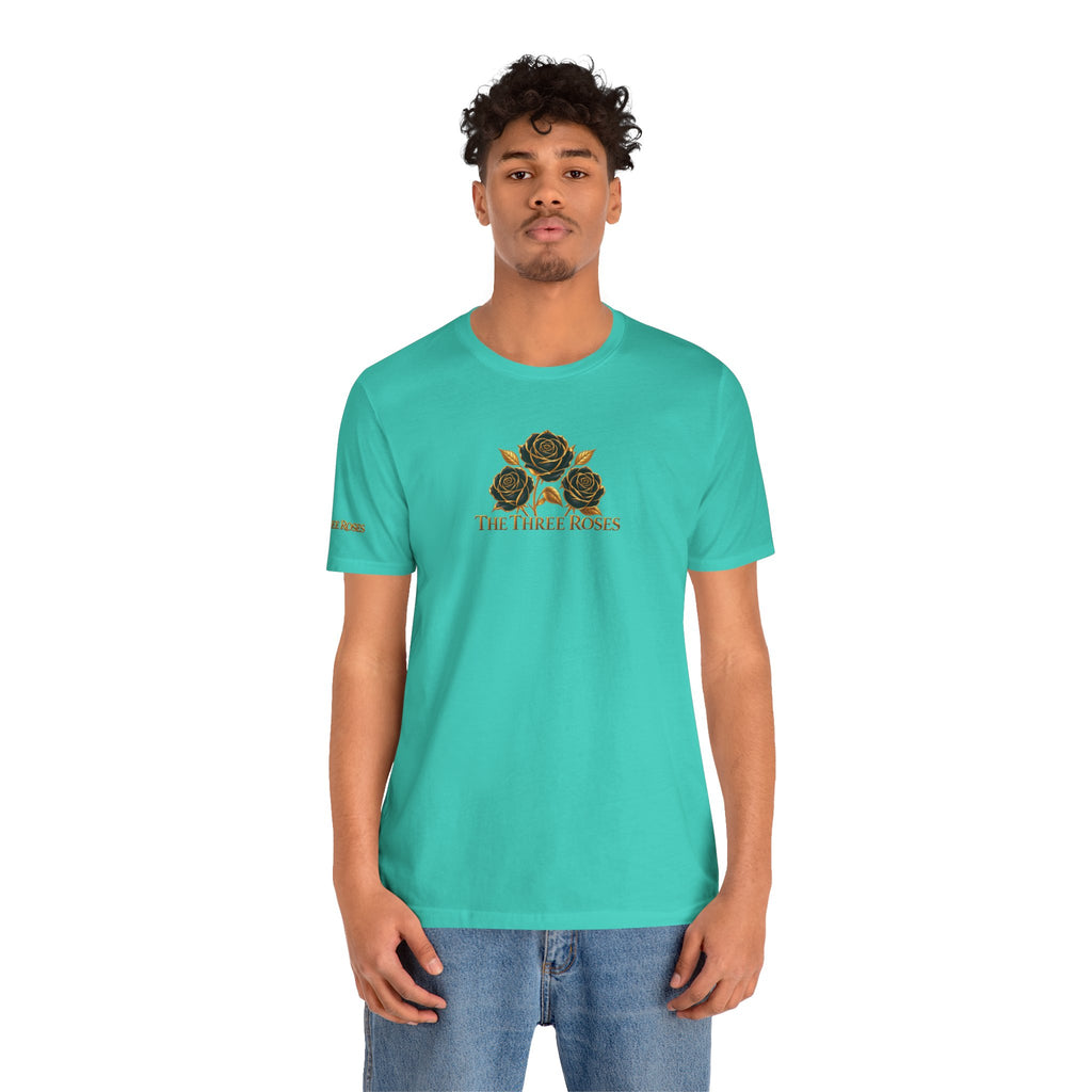The Three Roses: Unisex Gold Black Rose T-Shirt Graphic Logo