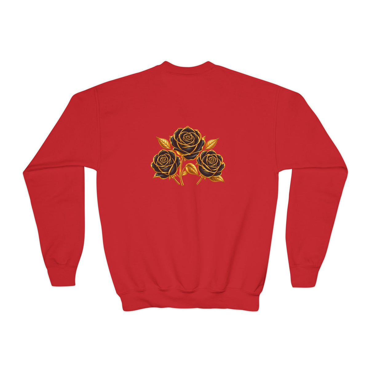 The Three Roses: Youth Crewneck Sweatshirt — Gold & Black Rose Graphic Logo