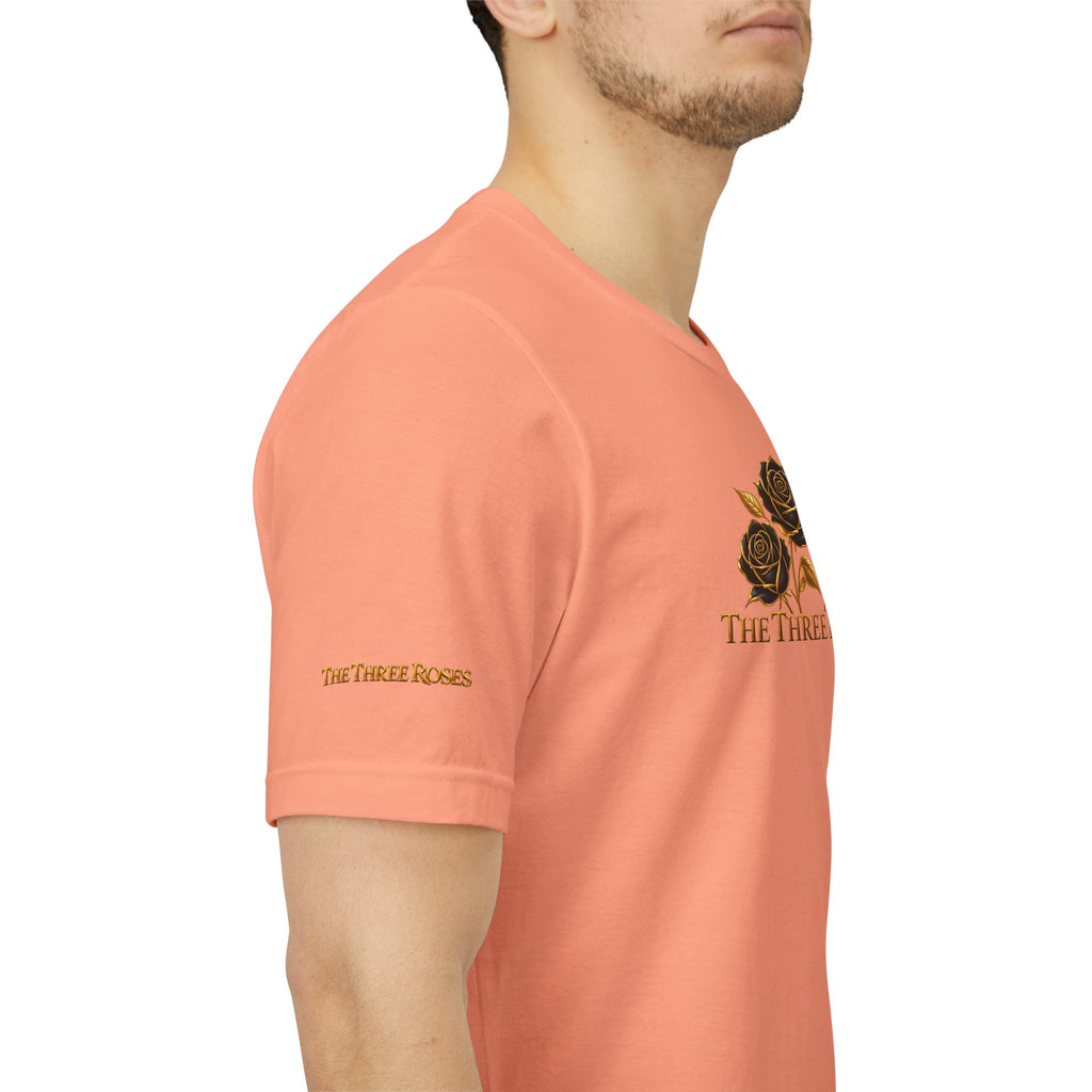 The Three Roses: Unisex Gold Black Rose T-Shirt Graphic Logo