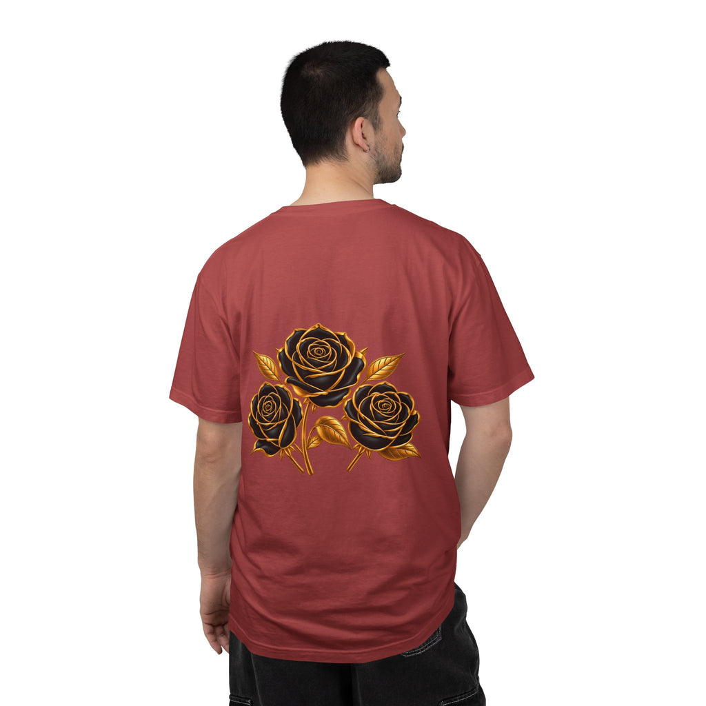 The Three Roses Graphic: Unisex T-Shirt  Gold & Black Floral Tee