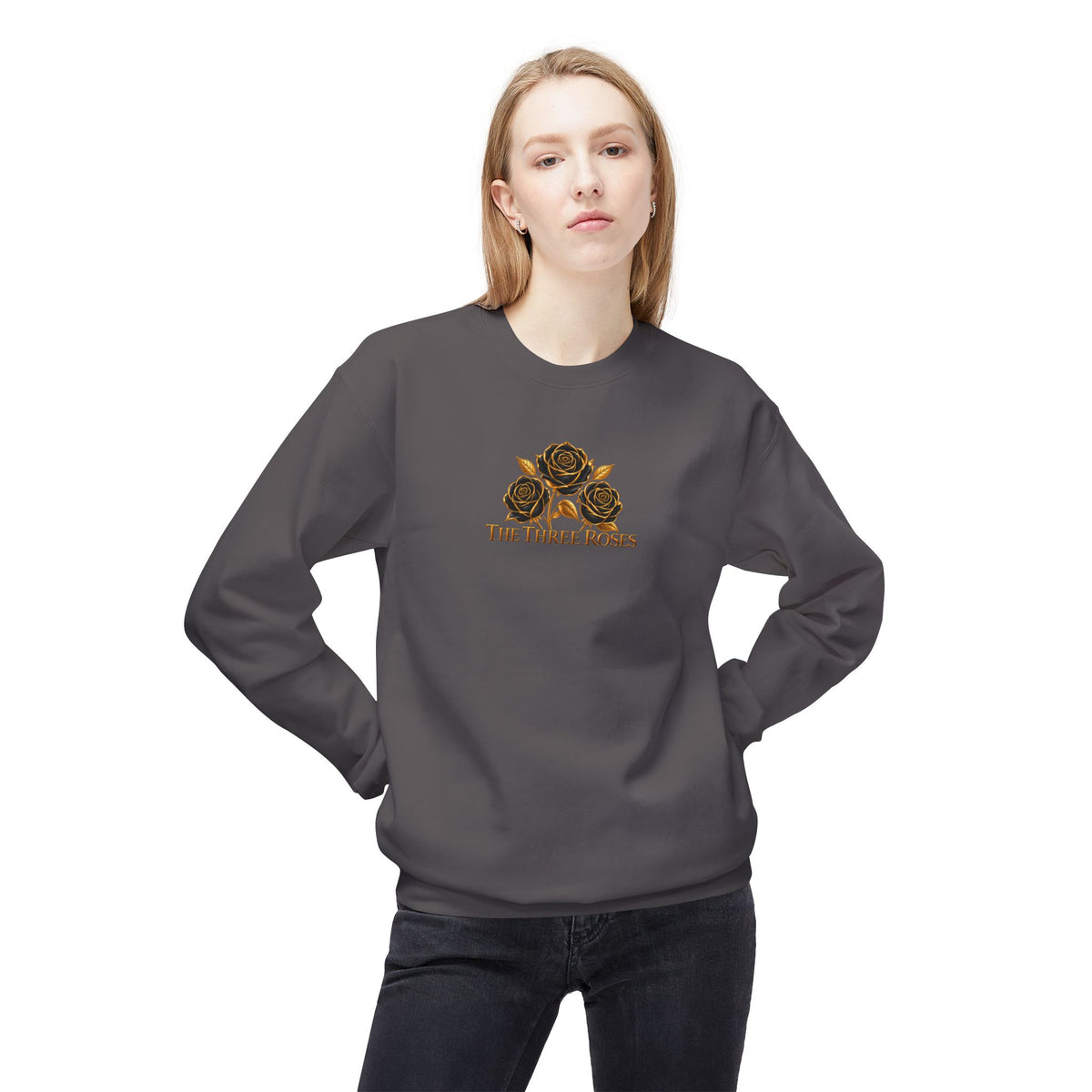 The Three Roses: Unisex Crewneck Gold Rose Sweatshirt Graphic Logo