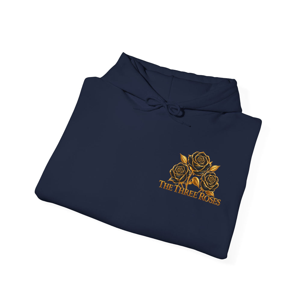 The Three Roses Hoodie: Unisex Gold Rose Graphic Hooded Sweatshirt