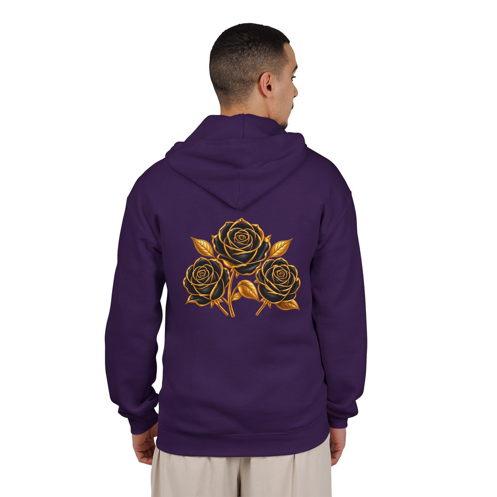 The Three Roses: Unisex Gold Floral Full-Zip Hoodie Graphic Logo
