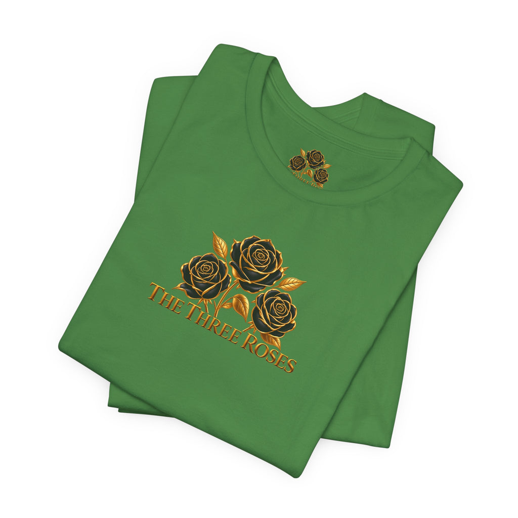 The Three Roses: Unisex Gold Black Rose T-Shirt Graphic Logo