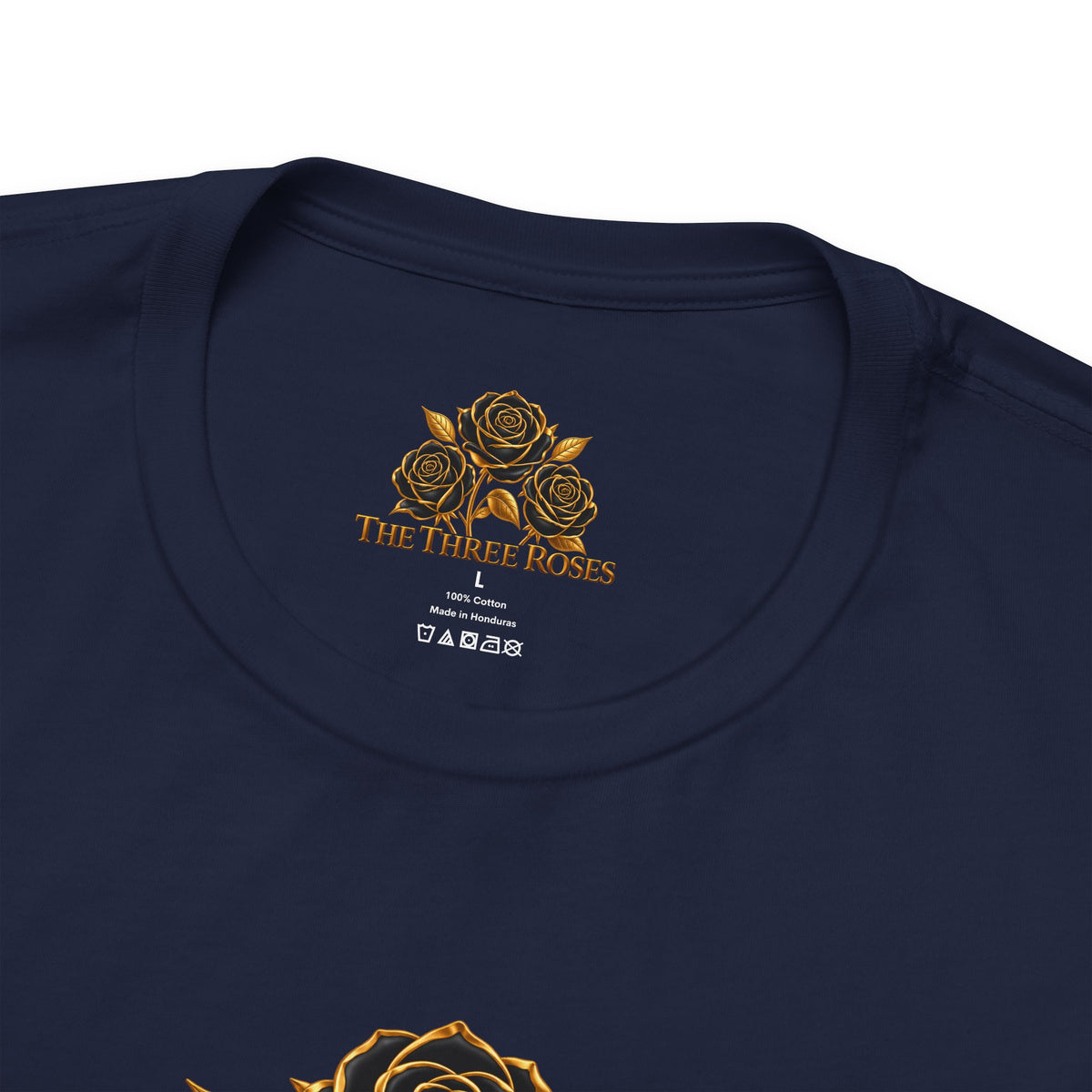 The Three Roses: Unisex Gold Black Rose T-Shirt Graphic Logo