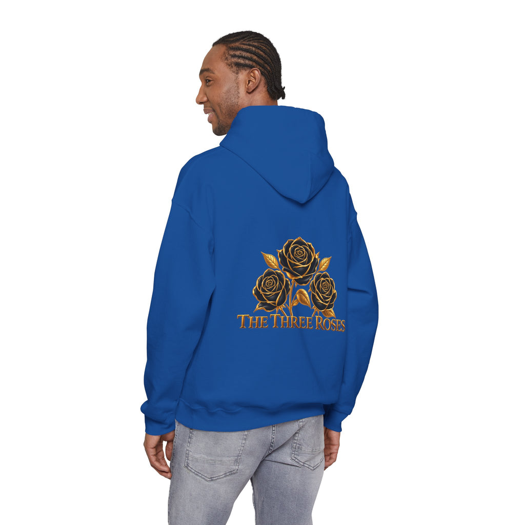 The Three Roses Hoodie: Unisex Gold Rose Graphic Hooded Sweatshirt