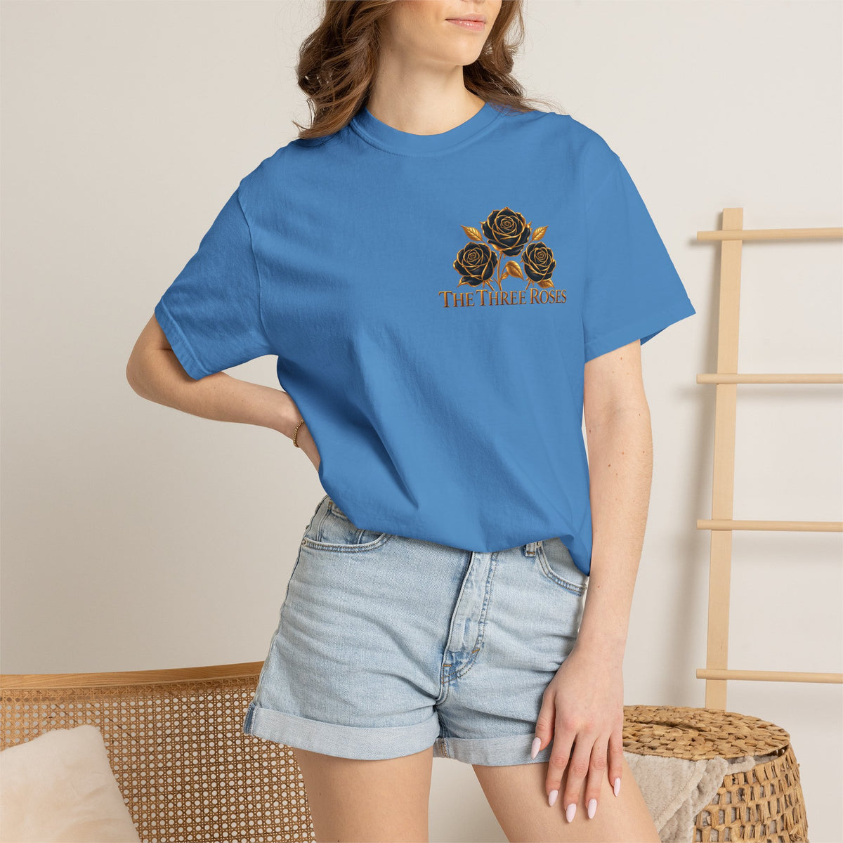 The Three Roses Graphic: Unisex T-Shirt  Gold & Black Floral Tee